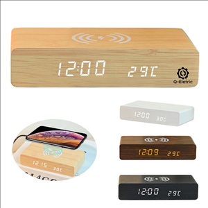 Bamboo Digital Alarm Clock with Wireless Charger